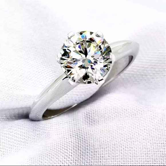 S925 Ring Silver Ring Bridal Round Stone Ring - Picture 3 of 4